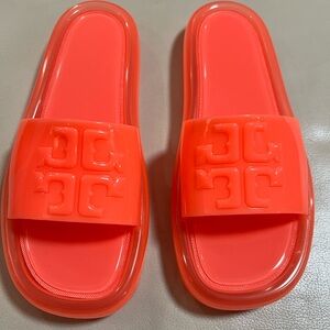 New with out box! Tory BURCH Bubble Jelly Slides Flourescent Orange size 9B